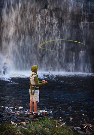 Young fisherman at Amherst, MA waterfall